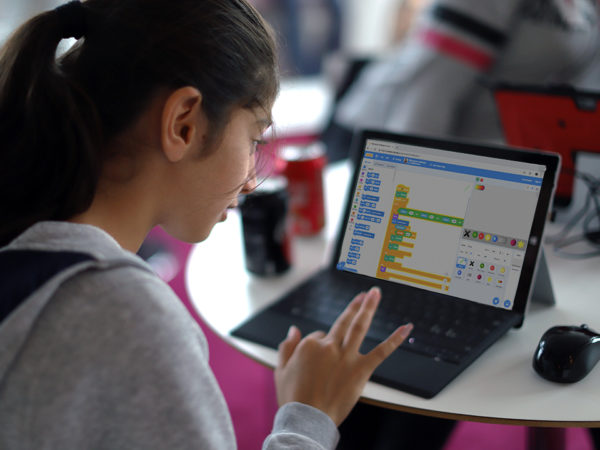 A girl using a computer