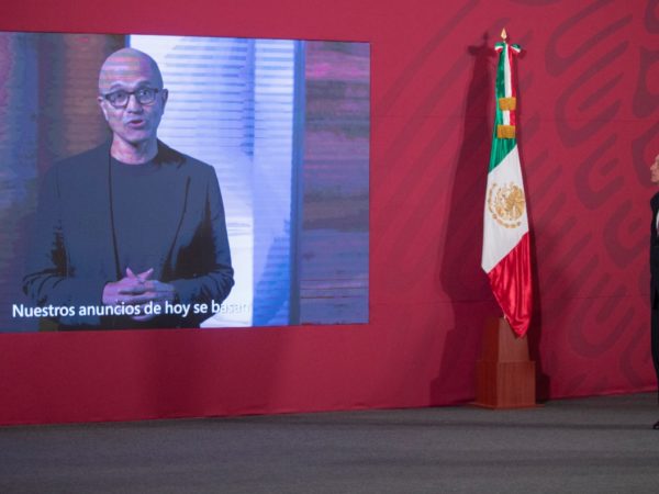 Satya on a screen in Mexico