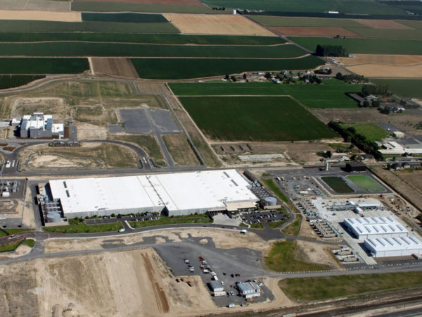 Widok z powietrza na centrum danych Microsoftu w Quincy, WA