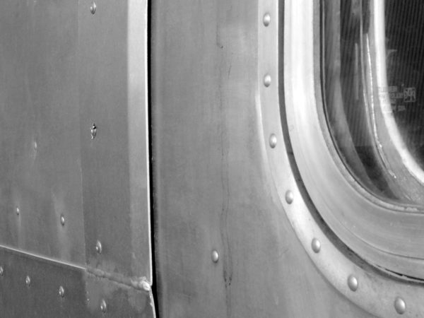 Close-up detail of an Airstream trailer