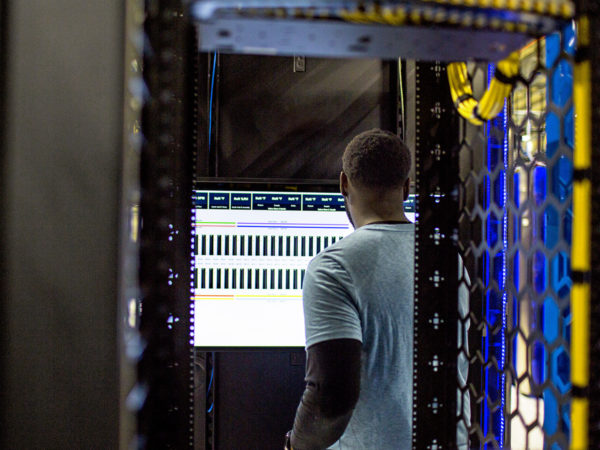 A man working in a datacenter