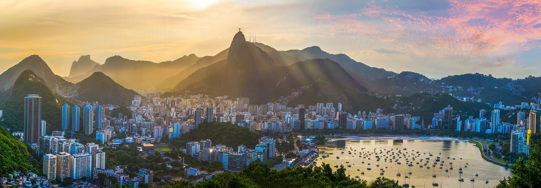 Aerial view of Rio de Janeiro, Brazil, at sunset