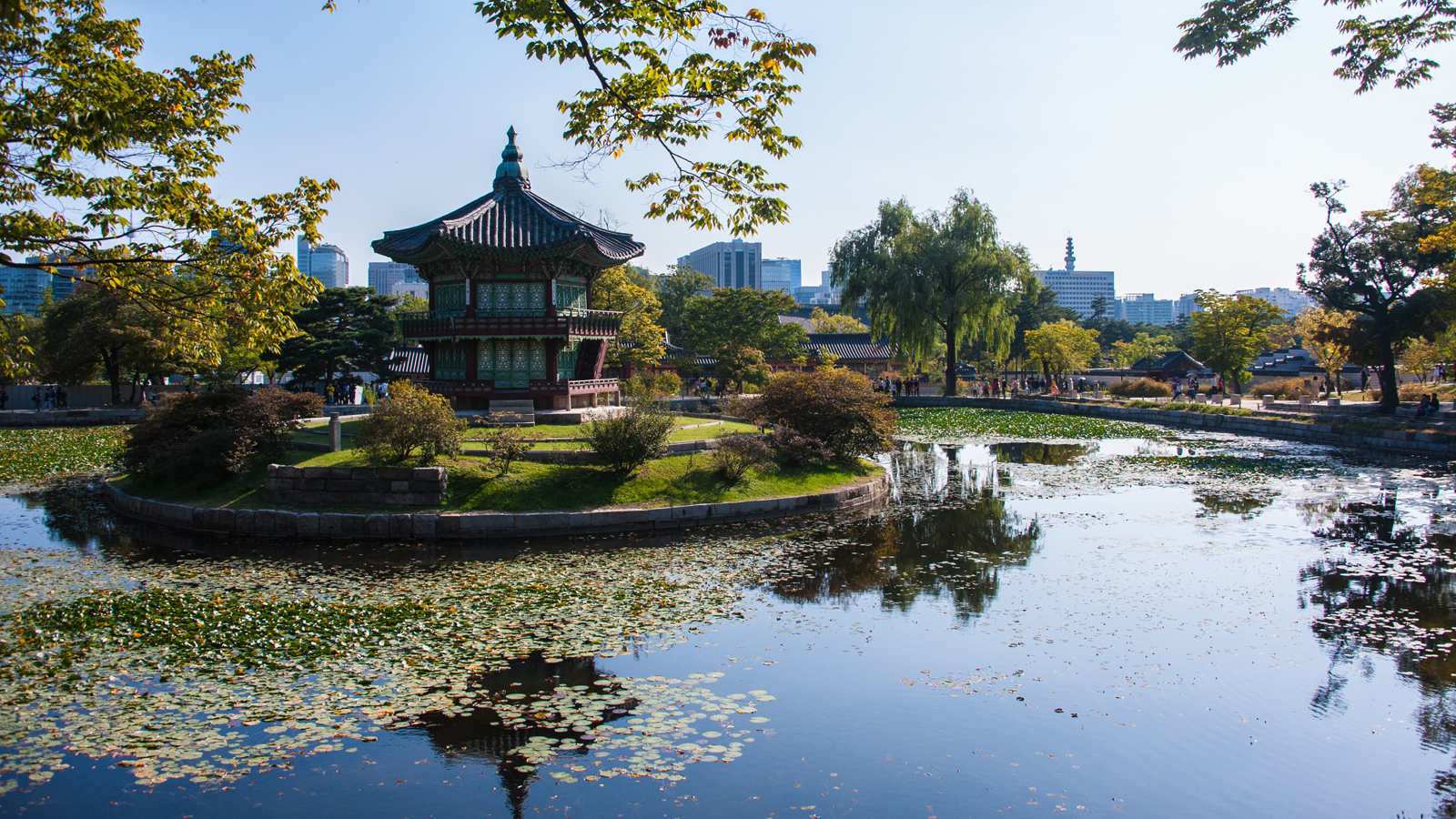 Hyangwonjeong Pavilion and pond scenery inside Gyeongbokgung Palace, Seoul, South Korea