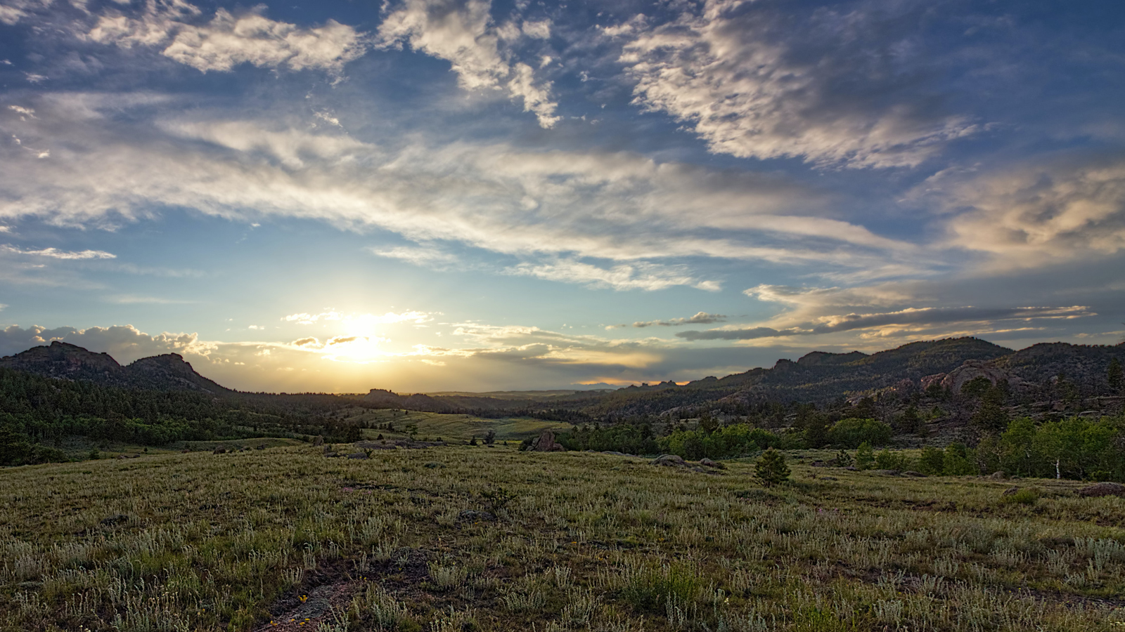 Rolling hills in rural Wyoming at sunrise