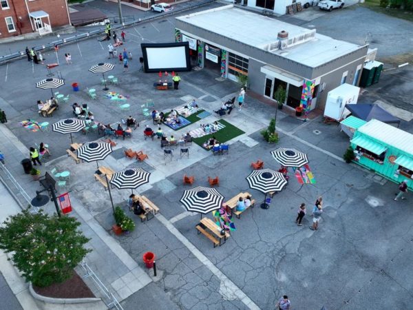 Aerial view of a gathering space