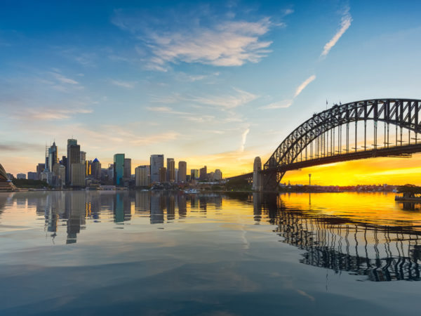 Vista di Sydney in Australia al tramonto