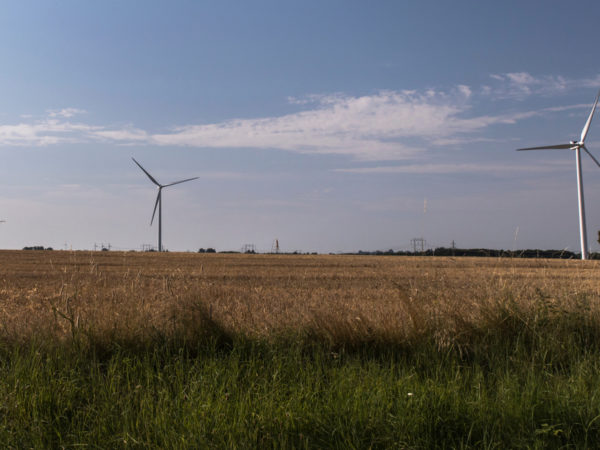 Turbines in fields in Skane Sweden