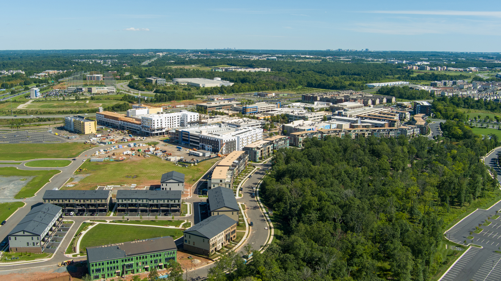 Aerial view of the One Loudoun neighborhood in Ashburn, Loudoun County, Virginia