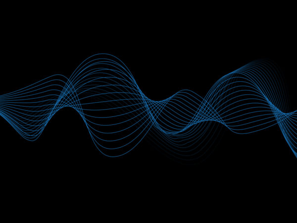 Grafika modrých zvukových vln na černém pozadí