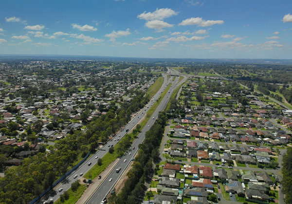 Letecký pohled na západní Sydney