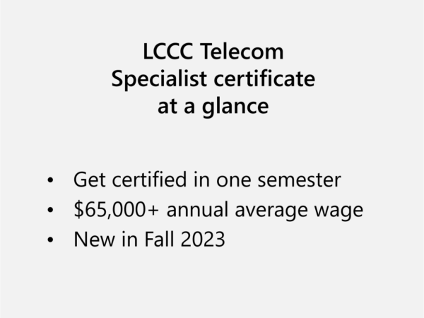 LCCC Telecom Specialist certificate at a glance