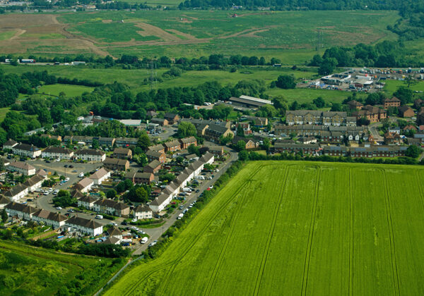 Aerial view over the greater Langley, Slough area