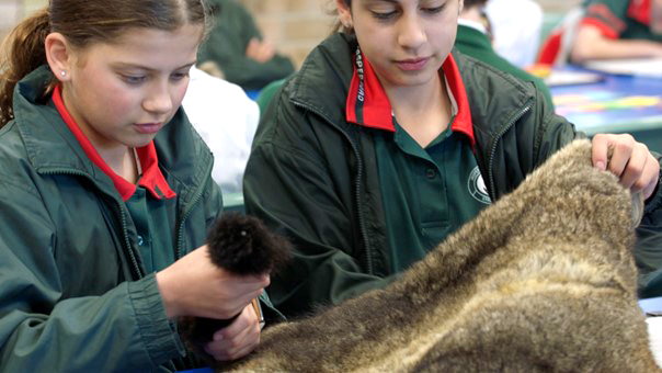 Børn holder en pels