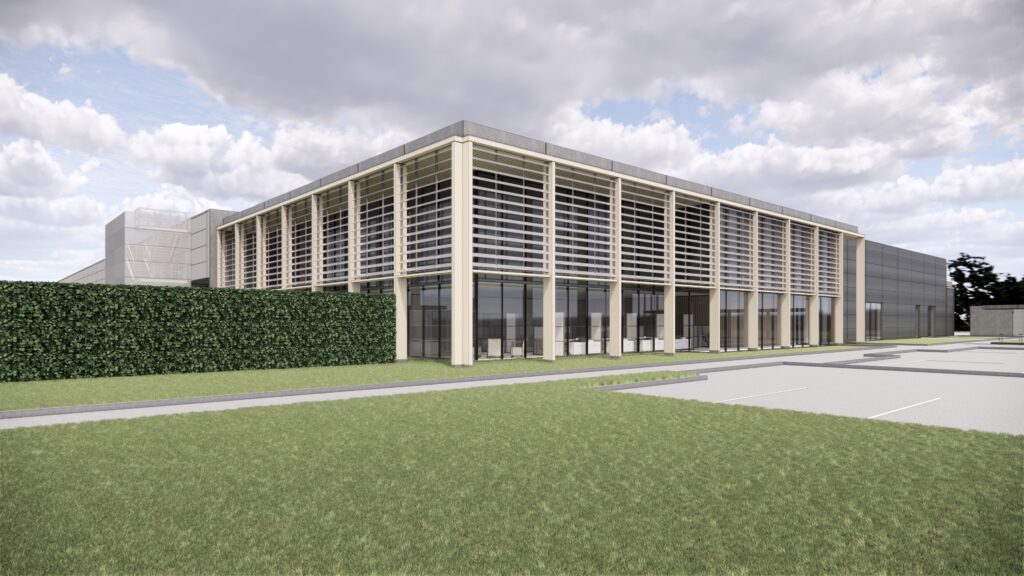 Southeast view of new datacentre office building