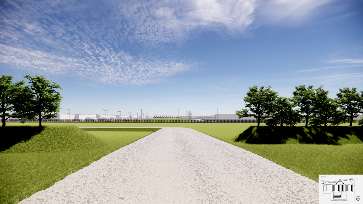 Initial conceptual view looking into the datacenter site from the Welty Dr. – US 20 intersection