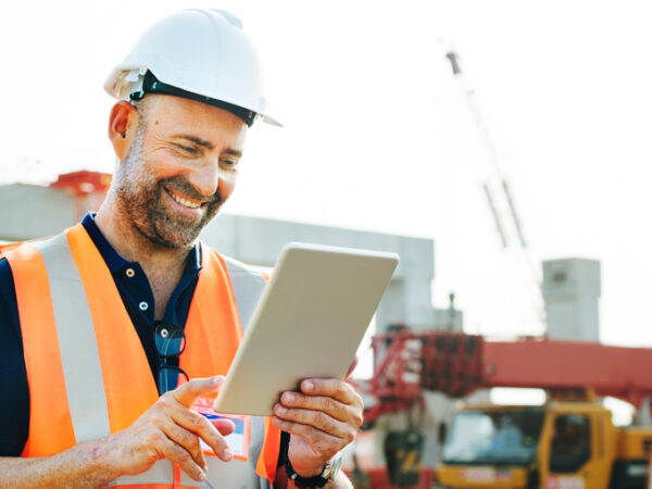 A man in a hard hat working on a construction site