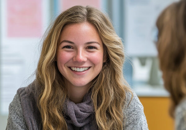 A female student smiling at the camera