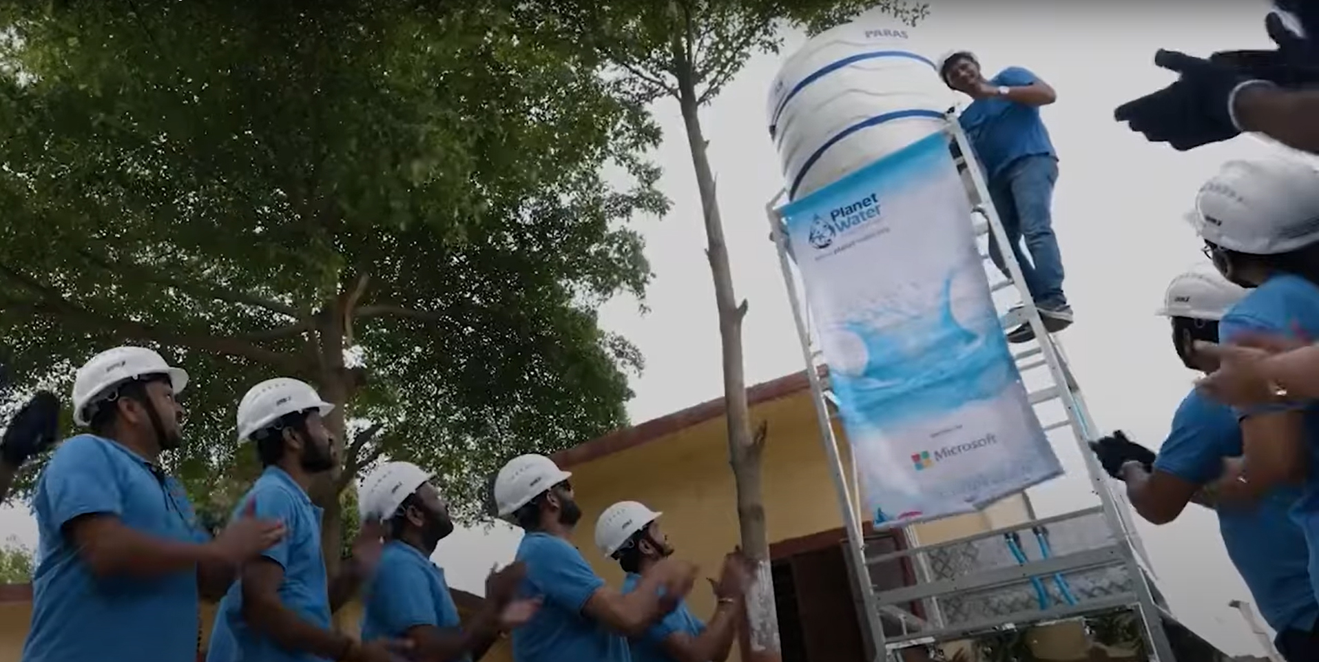 A water tower being installed in India