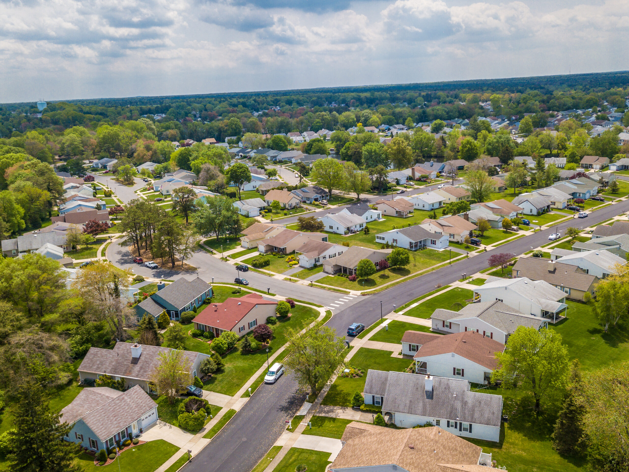 Aerial photo of the quiet street in small american town