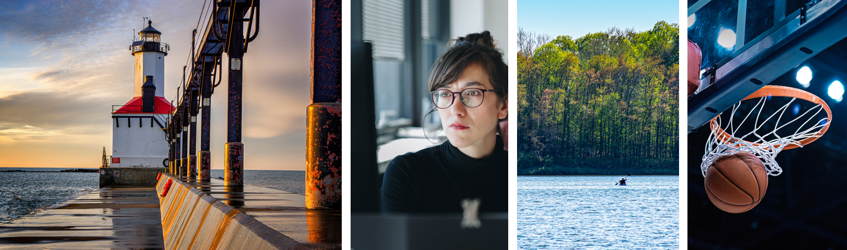 A collage of images of people and places in Indiana