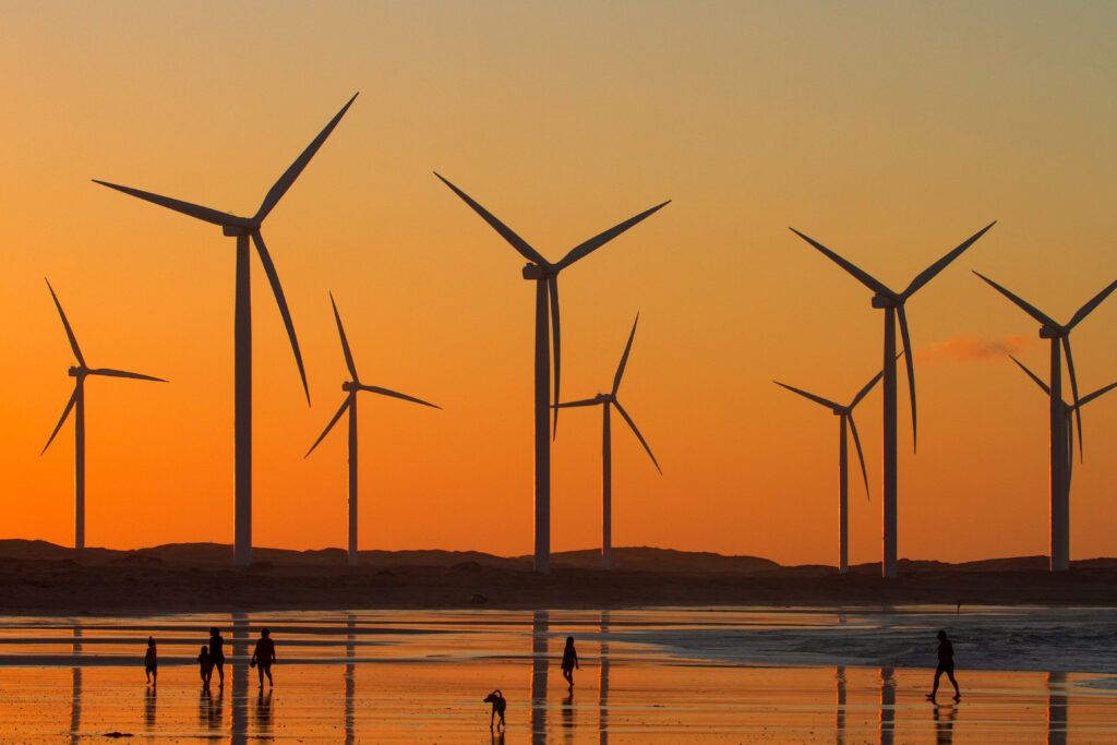 Wind turbines at sunset
