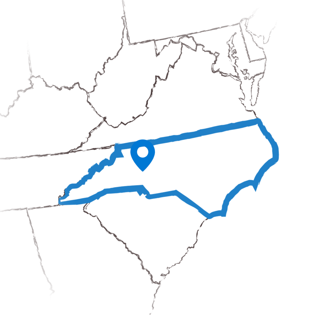Een markering van Catawba County op een kaart van North Carolina