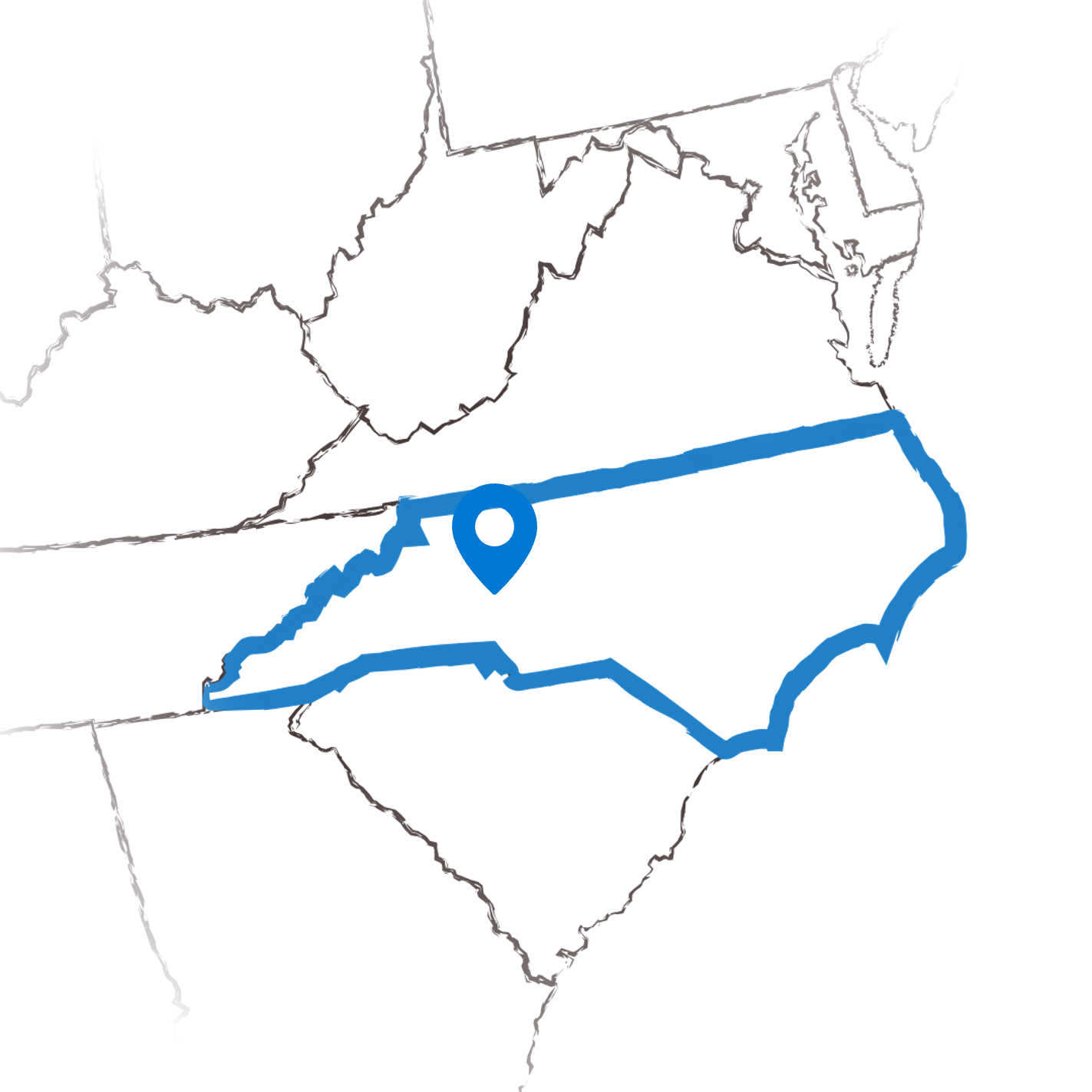 Een markering van Catawba County op een kaart van North Carolina
