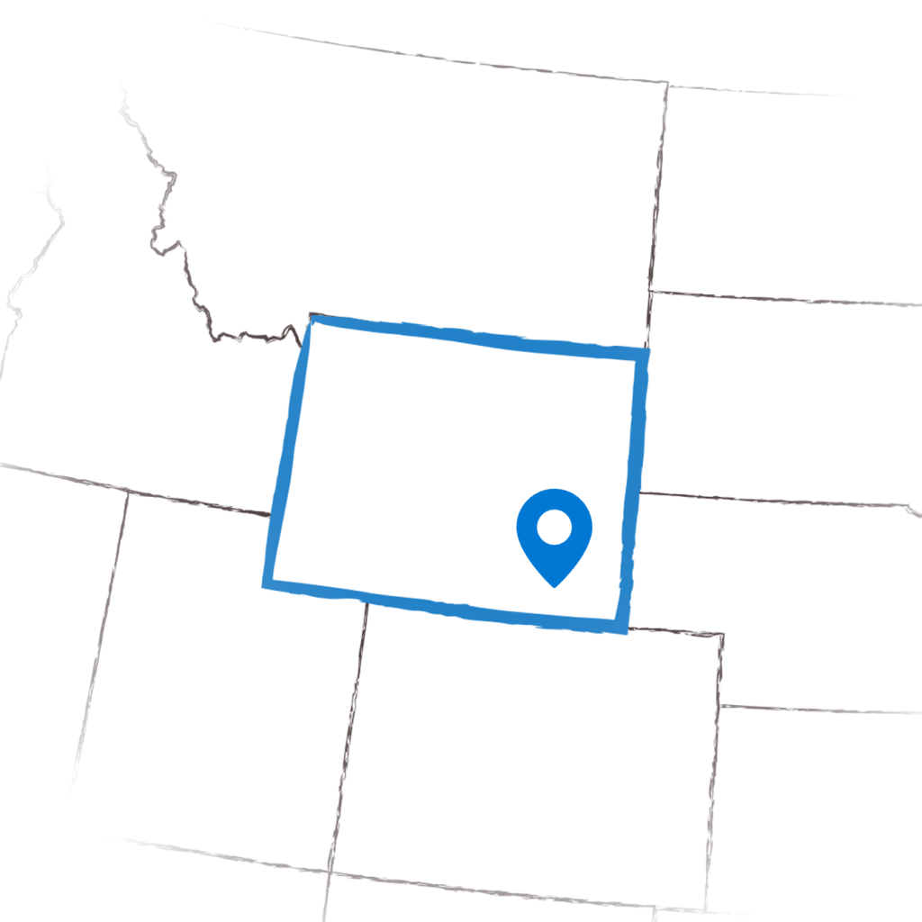 A pinpoint of Cheyenne on a map of Wyoming