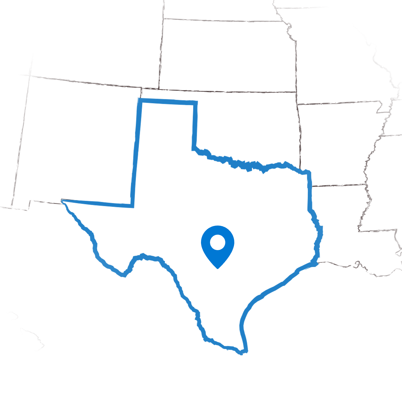 Een klein stipje dat San Antonio aangeeft op een kaart van Texas